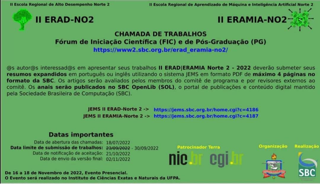 Read more about the article Chamada de Trabalhos – II ERAD|ERAMIA-NO2 2022