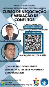 Leia mais sobre o artigo CURSO DE NEGOCIAÇÃO E MEDIAÇÃO DE CONFLITOS