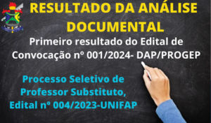 Leia mais sobre o artigo RESULTADO DA ANÁLISE DOCUMENTAL- Edital de Convocação nº 001/2024-DAP/PROGEP