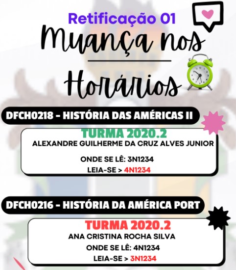 Read more about the article Mudança nos Horário turma 2020.2 (noturno) – para S12022
