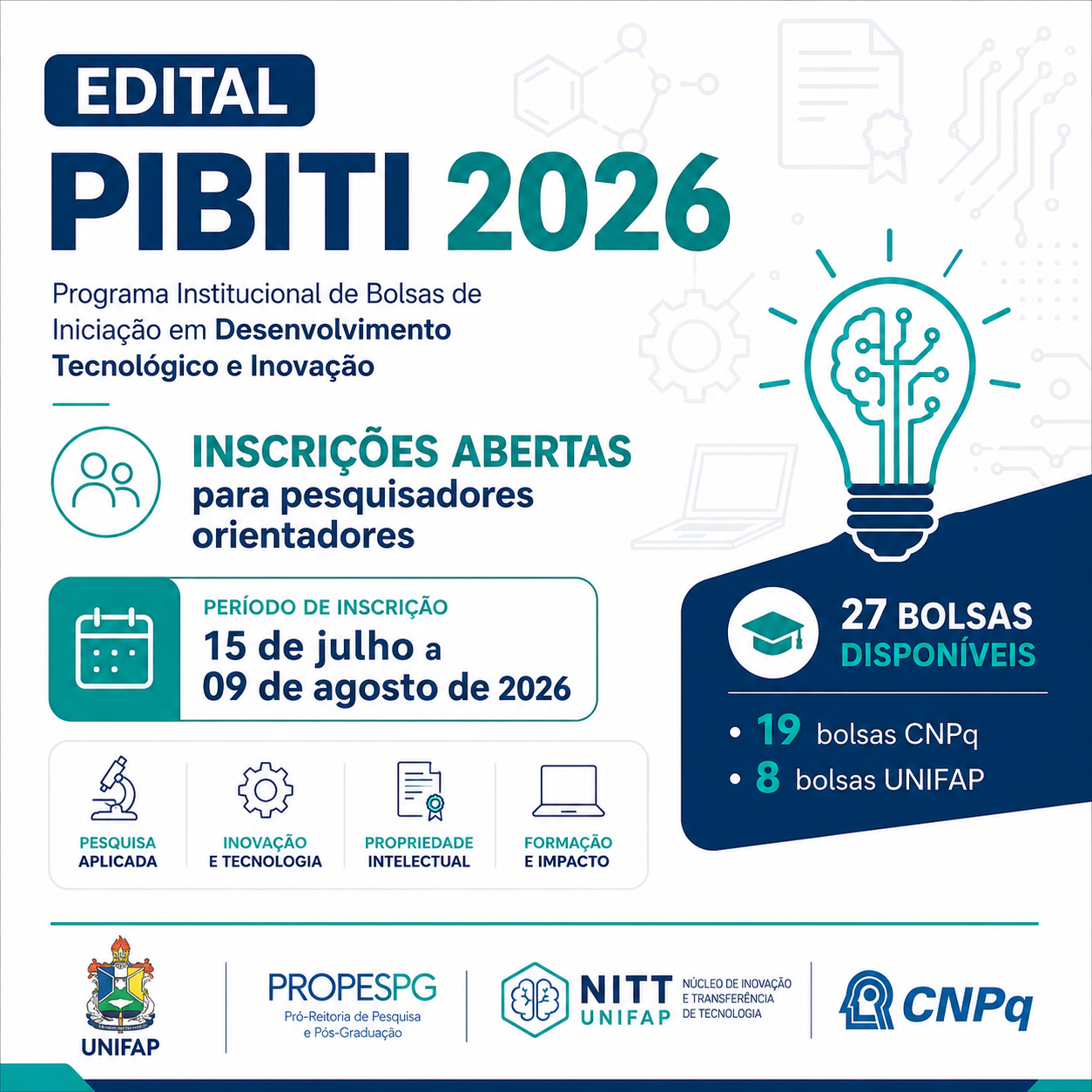 No momento, você está visualizando Estão abertas as inscrições para o PIBITI 2026!