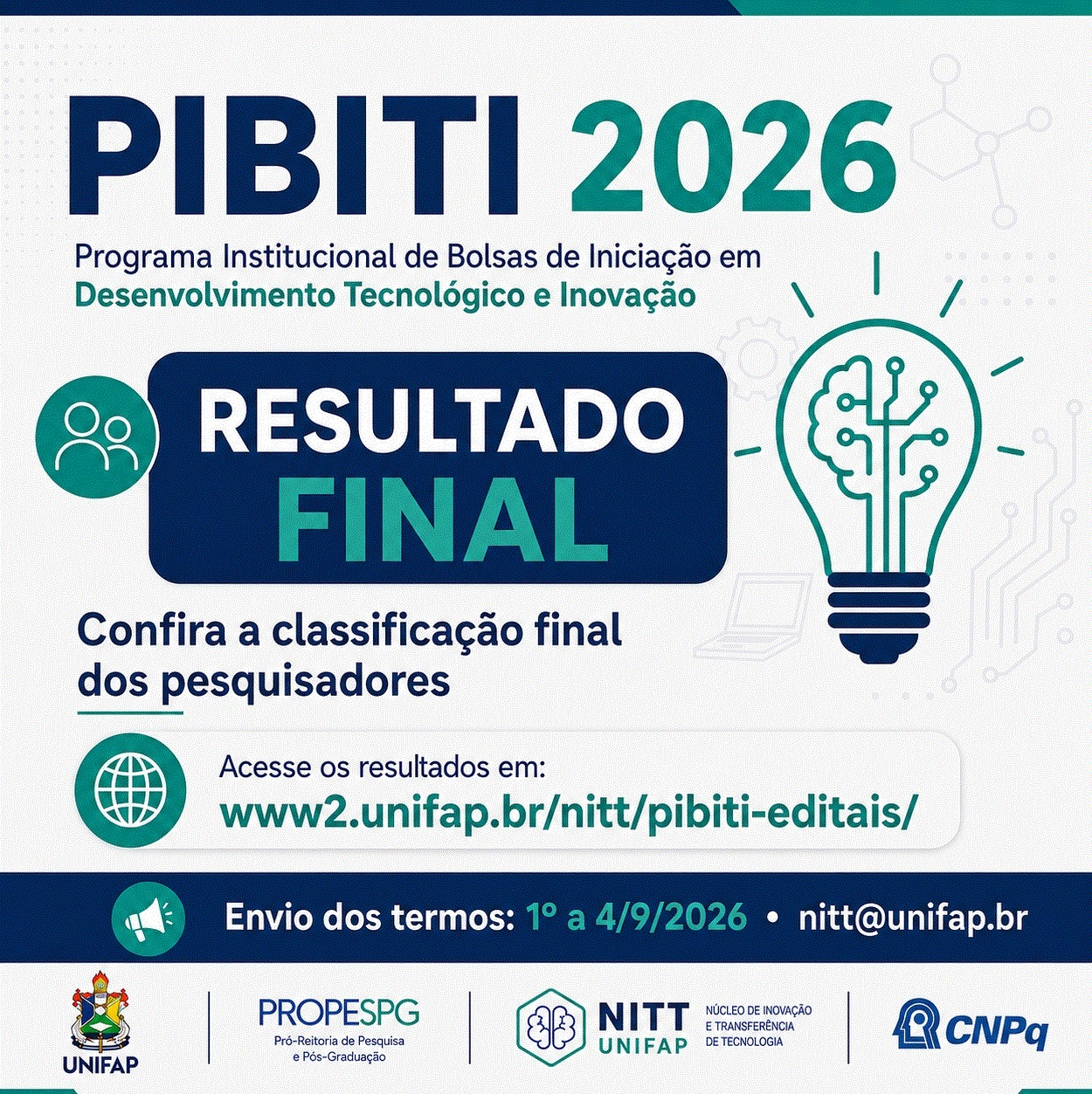 No momento, você está visualizando NITT divulga resultado final do PIBITI 2026