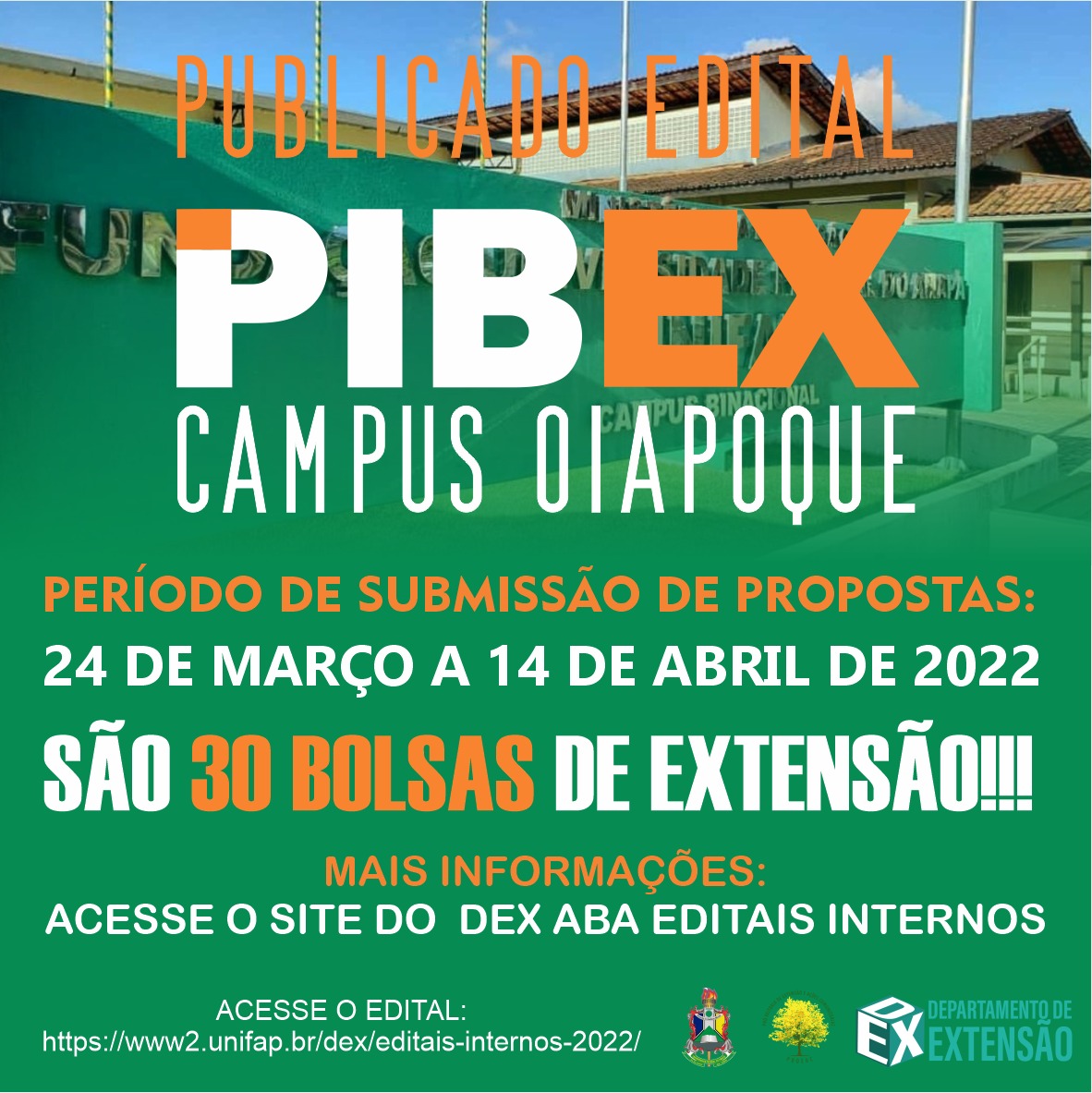Você está visualizando atualmente PIBEX CAMPUS OIAPOQUE – 30 BOLSAS DE EXTENSÃO