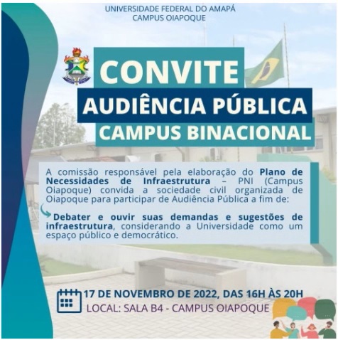 Você está visualizando atualmente Convite à comunidade para participar de audiência pública no Campus Oiapoque – Universidade Federal do Amapá