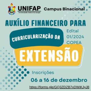 Leia mais sobre o artigo EDITAL OFERTA AUXÍLIO FINANCEIRO PARA AÇÕES CURRICULARES DE EXTENSÃO