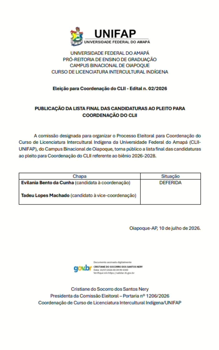 Leia mais sobre o artigo LISTA FINAL DAS CANDIDATURAS AO PLEITO PARA COORDENAÇÃO DO CLII