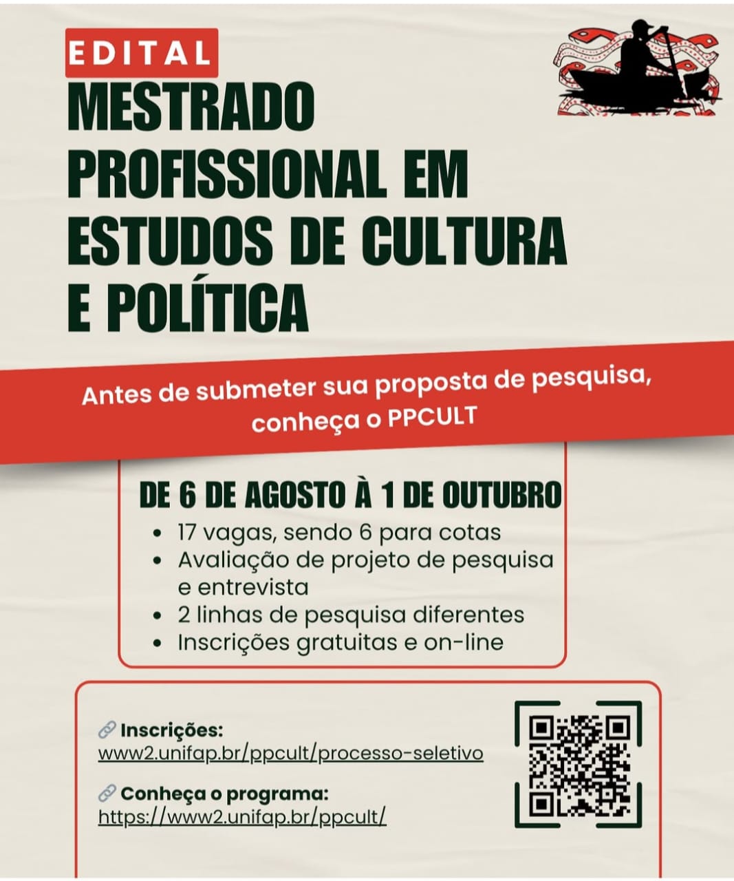 Leia mais sobre o artigo Divulgado edital para seleção do mestrado profissional em Estudos de Cultura e Política da UNIFAP