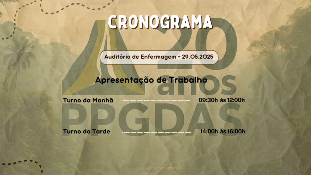 Programação do dia 29 de maio de 2025 - Auditório de Enfermagem