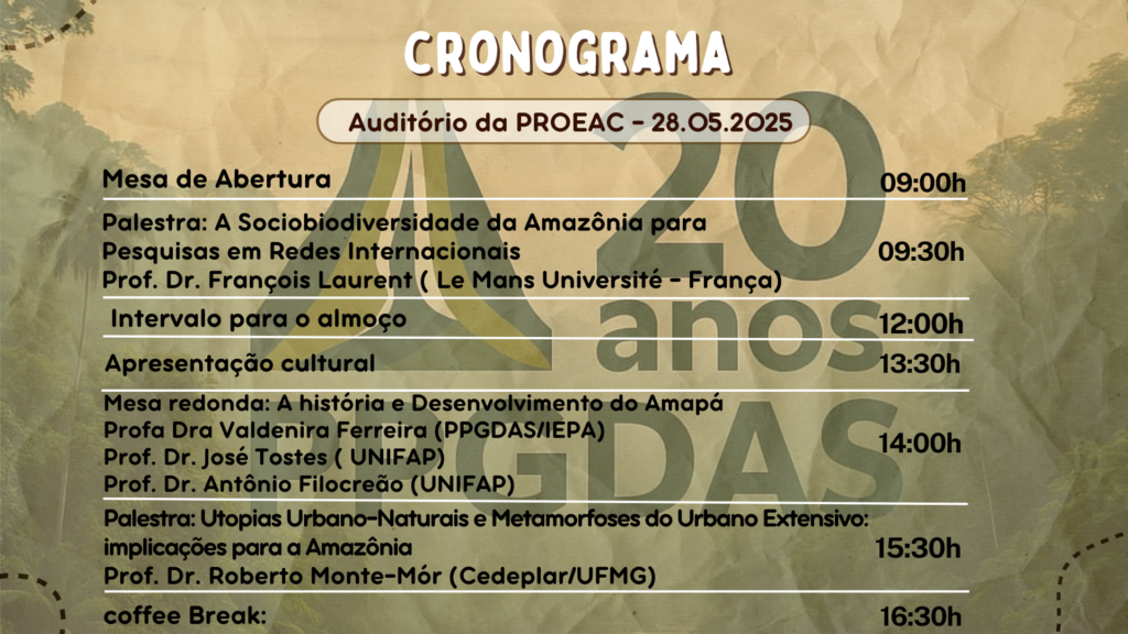 Programação do dia 28  de maio de 2025 - Auditório da PROEAC.