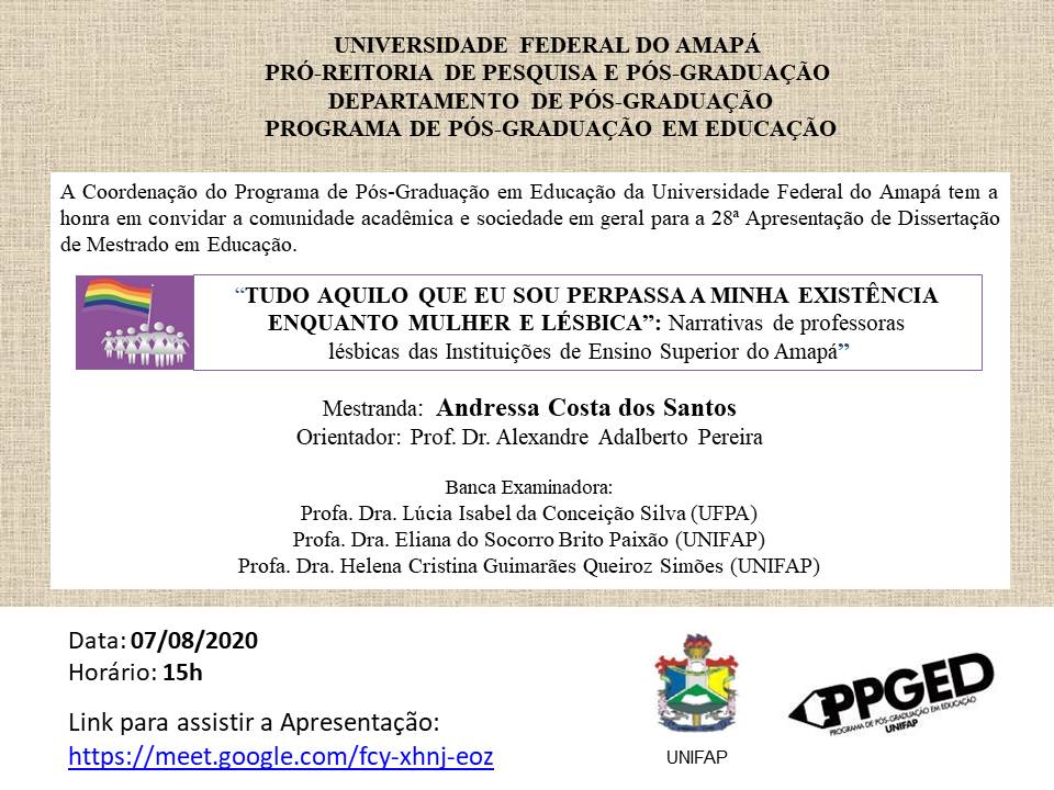 Read more about the article 07/08/2020 | APRESENTAÇÃO DE DISSERTAÇÃO – ANDRESSA COSTA DOS SANTOS