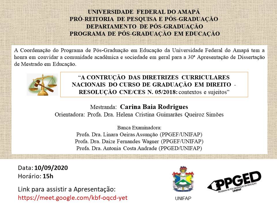 Read more about the article 10/09/2020 | APRESENTAÇÃO DE DISSERTAÇÃO – CARINA BAIA RODRIGUES