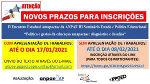 Read more about the article Novos prazos para inscrições – II Encontro Estadual da Amapaense da AnPAE