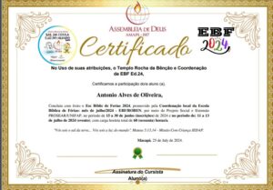 Leia mais sobre o artigo Certificado Esc Bíblic de Ferias 2024 (Local Rocha da Bênção), atividade de extensão