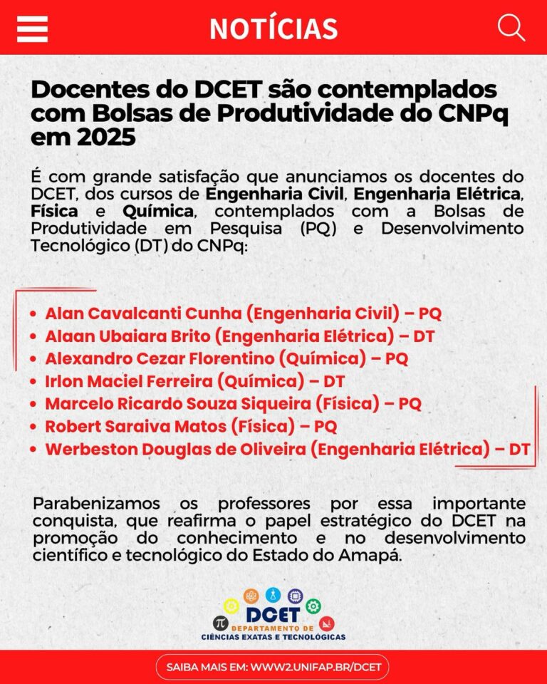 Leia mais sobre o artigo Docentes do DCET são contemplados com bolsas do CNPQ